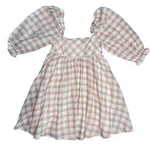Gypsy Rose Pink & White Gingham Babydoll Dress Puffed Sleeves Pockets Size Small